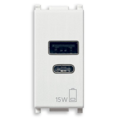 14292.AC.15 ALIMENTATORE USB+C 15W 5V 1M BIANCO VIMAR PLANA