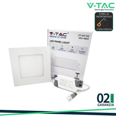6W PANNELLO LED PREMIUM QUADRATO BIANCO NATURALE 4500K