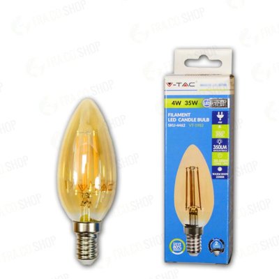 LAMPADINA LED 4W FILAMENTO E14 CANDELA AMBRA COPERTINA BIANCO CALDO 2700K