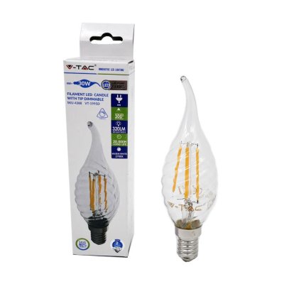 LAMPADINA LED FILAMENTO SPIRALE CANDELA FIAMMA 4W E14 BIANCO CALDO DIMMERABILE 3000K