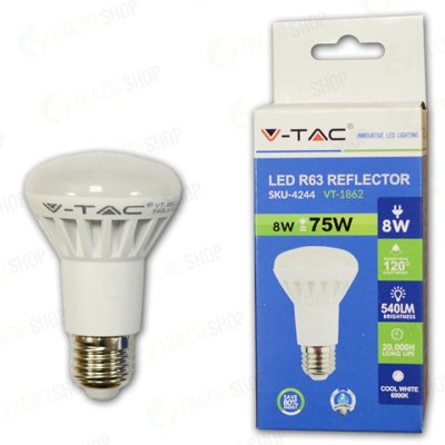 LAMPADINA LED 8W E27 R63 BIANCO FREDDO 6000K
