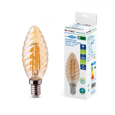 LAMPADINA LED - 4W FILAMENTO  E14 CANDELA SPIRALE AMBER BIANCO CALDO 2200K