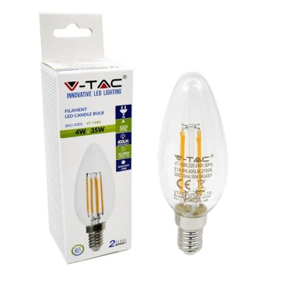 FILAMENTO LED CANDELA 4W E14 BIANCO CALDO 3000K