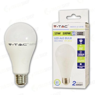 LAMPADINA LED 15W E27 A65 TERMOPLASTICO BIANCO 6000K