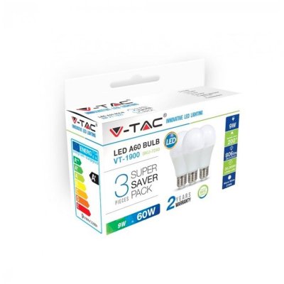 LAMPADINA LED - 9W E27 A60 TERMOPLASTICO BIANCO CALDO 3PZ 2700K