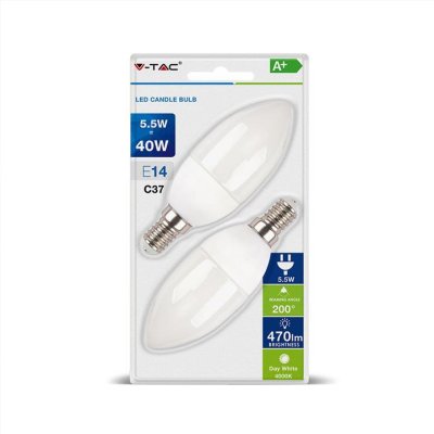 LED LAMPADINA - 5.5W E14 CANDELA WARM WHITE 2 PZ./BLISTER 2700K