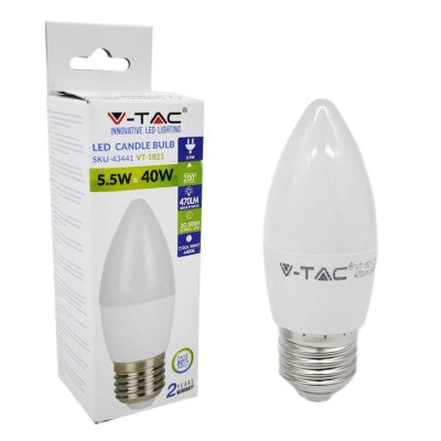 LAMPADINA LED E14 5,5W CANDELA TERMO PLASTICA BIANCO  6400K