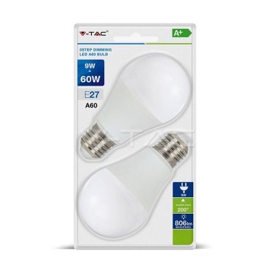 LAMPADINA LED E27 9W BULB A60 3 STEP DIMMERABILE BIANCO 2PZ/BLISTER 6400K