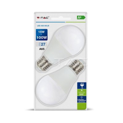 LAMPADINA LED - 15W E27 A60 THERMOPLASTICA BIANCO NATURALE 2PZ./BLISTER 4000K