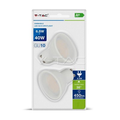 LED FARETTO - 6.5W GU10 PLASTICA BIANCA CON LENTE BIANCO CALDO DIMMERABILE 2PZ./BLISTER 3000K