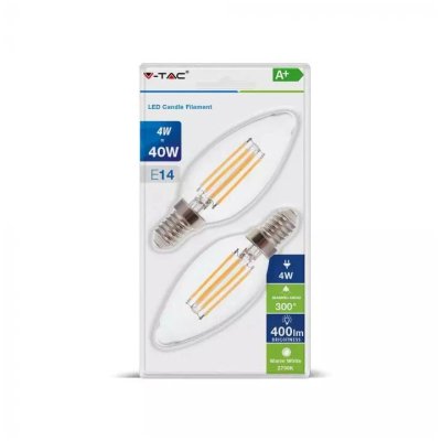 LED LAMPADINA - 4W FILAMENTO E14 CANDELA CLEAR COVER LUCE BIANCO CALDO 2PZ/BLISTER PACK 2700K