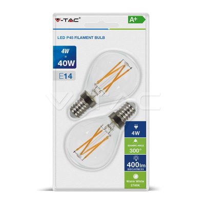 LED LAMPADINA - 4W FILAMENTO E14 CROSS P45 CLEAR COVER LUCE BIANCO CALDO 2PZ/BLISTER PACK 2700K