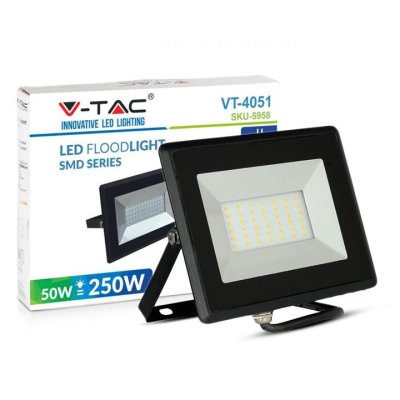 50W LED PROIETTORE SMD E-SERIES CORPO NERO LUCE BIANCA 6500K