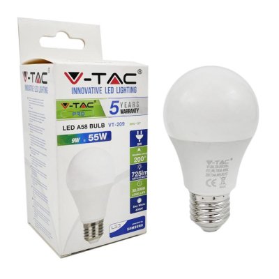 LAMPADINA LED - SAMSUNG CHIP 9W E27 A58 PLASTICA BIANCO CALDO 3000K