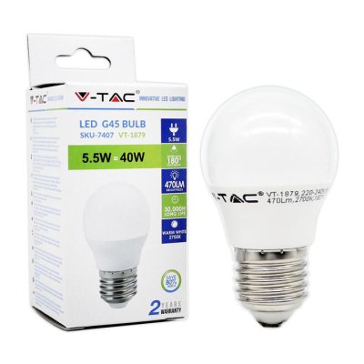 LAMPADINA LED - 5.5W E27 G45 LUCE BIANCA 6400K