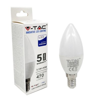 LAMPADINA LED - SAMSUNG CHIP 5.5W E14 PLASTICA CANDLE BIANCO CALDO 3000K