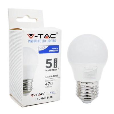 LAMPADINA LED - SAMSUNG CHIP 5.5W E27 G45 PLASTICA BIANCO CALDO 3000K