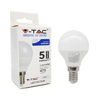 LAMPADINA LED - SAMSUNG CHIP 5.5W E14 P45 PLASTICA LUCE BIANCA 6400K