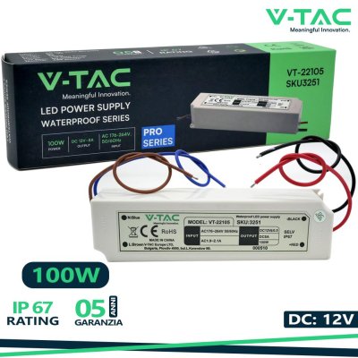 LED PLASTICA SLIM POWER SUPPLY 100W IP67 12V