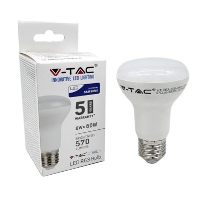 LAMPADINA LED - SAMSUNG CHIP 8W E27 R63 PLASTICA BIANCO NATURALE 4000K