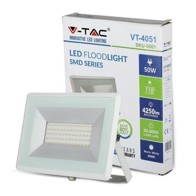 50W LED PROIETTORE SMD E-SERIES CORPO BIANCO LUCE BIANCA 6500K