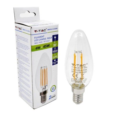 LED LAMPADINA - 6W FILAMENTO E14 CLEAR COVER CANDLE 3000K