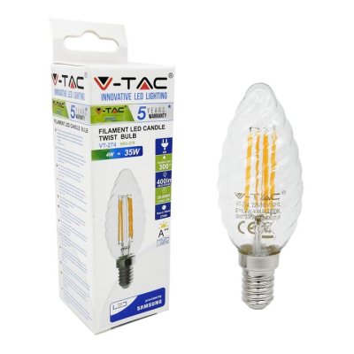 LED LAMPADINA - SAMSUNG CHIP FILAMENTO 4W E14 CANDELA TWIST CLEAR COVER 2700K
