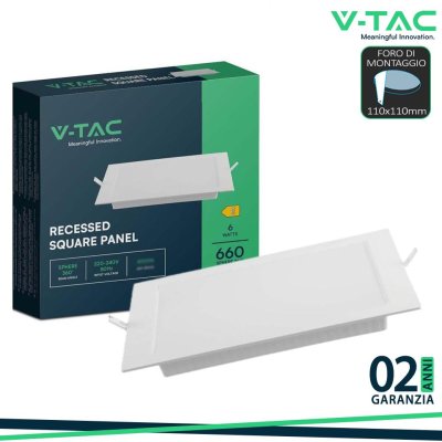 6W LED PANNELLO DA INCASSO QUADRATO 3000K