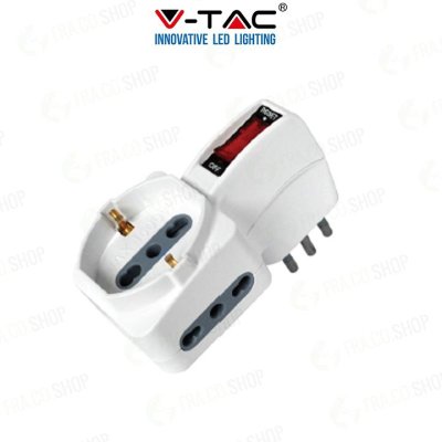ADATTATORE SPINA 10A 2 PRESE 2P+T 10/16A BIPASSO+1 PRESA BIPASSO/SCHUKO CON PROTEZIONE DE SOVRACCARICO