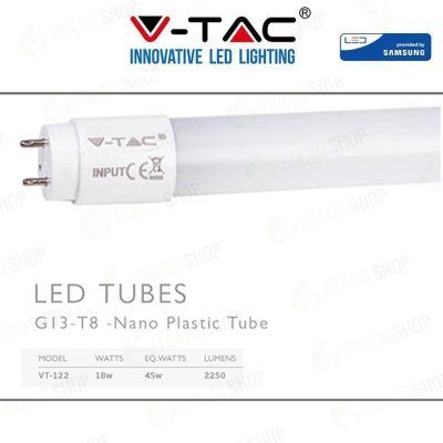 LED TUBE SAMSUNG CHIP 120CM 18W A   G13 NANO PLASTIC 3000K