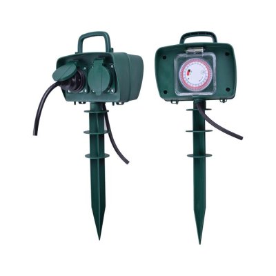 TIMER MECCANICO CON ATTACCO A 2 PRESE DA GIARDINO 3G 1.5MM X 3M IP44 VERDE