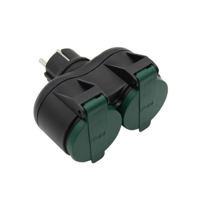 2 WAYS ADAPTER 16A IP44 BLACK+GREEN