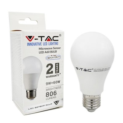 LAMPADINA A LED 9W E27 A60 RA80 SENSORE A MICROONDE 4000K