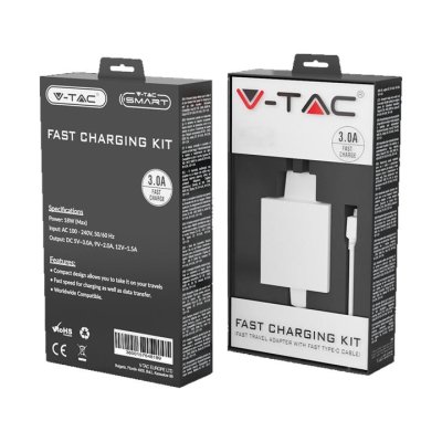 SET DI RICARICA RAPIDA CON ADATTATORE DA VIAGGIO E CAVO MICRO USB BIANCO