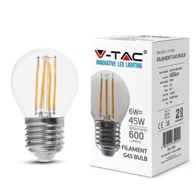 LED LAMPADINA 6W FILAMENTO E27 G45 TRASPARENTE 6400K