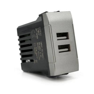 DOPPIA PRESA USB 2A 821A/INT-LGT ALLUMINIO