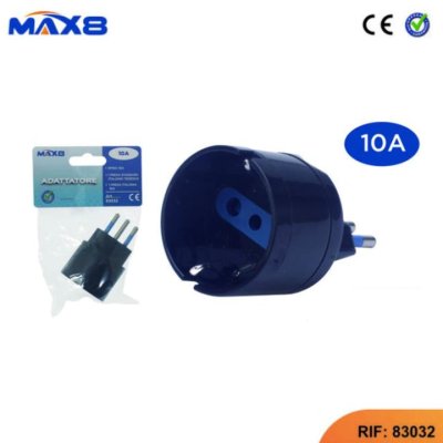 ADATTATORE CON SPINA 10A 2P+T  PRESA 10A 2P+T SCHUKO NERO