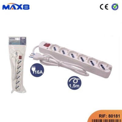 MULTIPRESA 6 USCITE UNIVERSALI 10/16A 2P+T CON SPINA 16A 1,5