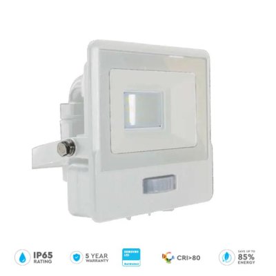 10W LED PIR SENSORE PROIETTORE SAMSUNG CORPO BIANCO  6500K