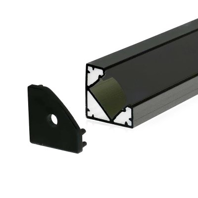 KIT DI MONTAGGIO PER STRISCE IN ALLUMINIO CON DIFFUSORE NERO CORNER 2000X19X19MM