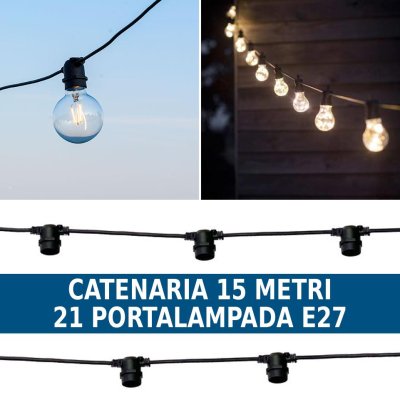 CATENA CON 21 PORTALAMPADA E27 15MT NERA