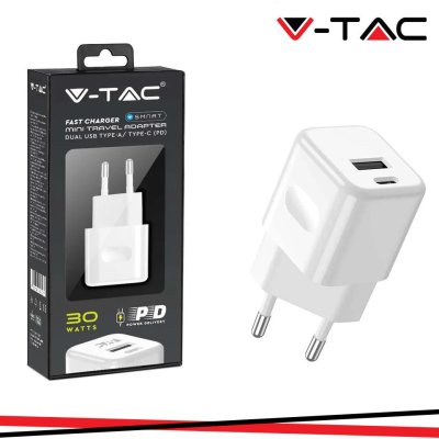30W CARICABATTERIA ADAPTER WITH 1PD + 1 QC PORT BIANCO