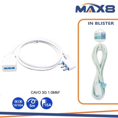 PROLUNGA DA 5MT CON SPINA E PRESA DA 10/16A CAVO DA 1MM
