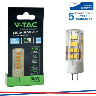 LED LAMPADINA SAMSUNG CHIP G4 3.2W PLASTICA 3000K