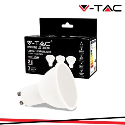 LED LAMPADINA 4.5W GU10 SMD WHITE PLASTICA MILKY COVER 4000K 3PCS/PACK