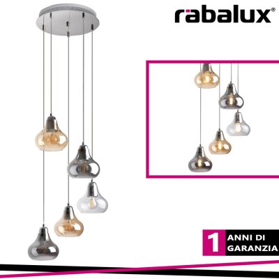 PENDENTE JEZABEL 5XE27 360MM SMOKY GLASS