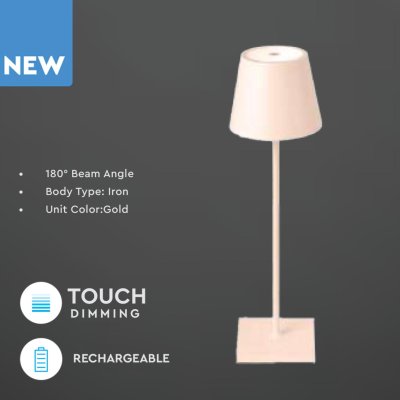 3W LAMPADA LED DA TAVOLO  IN ALLUMINIO RICARICABILE CON TOUCH DIMMERABILE COLORE ORO 4000K