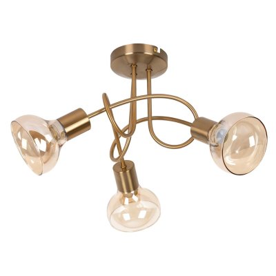 HOLLY, 3 HEADED CEILING LAMP WITH AMBER GLASS SHADE, WITHOUT
