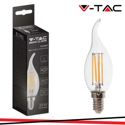 LED LAMPADINA 4W FILAMENTO E14 CLEAR COVER CANDELA FLAME 6500K
