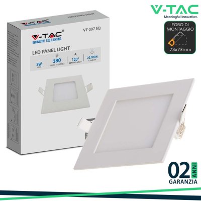 3W LED MINI PANNELLO MONTAGGIO AD INCASSO QUADRATO 3000K
